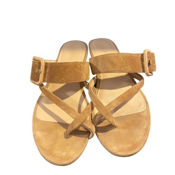 Shoes - Veronica Beard Salva Raffia Buckle Suede Flat Sandals Sz 8